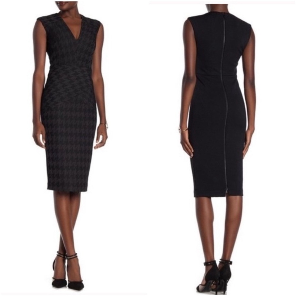 SUISTUDIO Jordan B Jacquard Houndstooth Sheath Dress in Black size 38 (US 6) - Picture 2 of 8